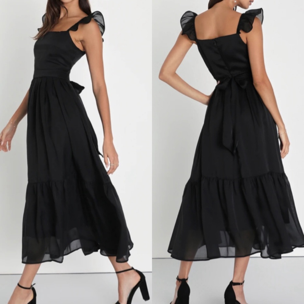 NWT Lulus Darling black ruffled midi dress XL